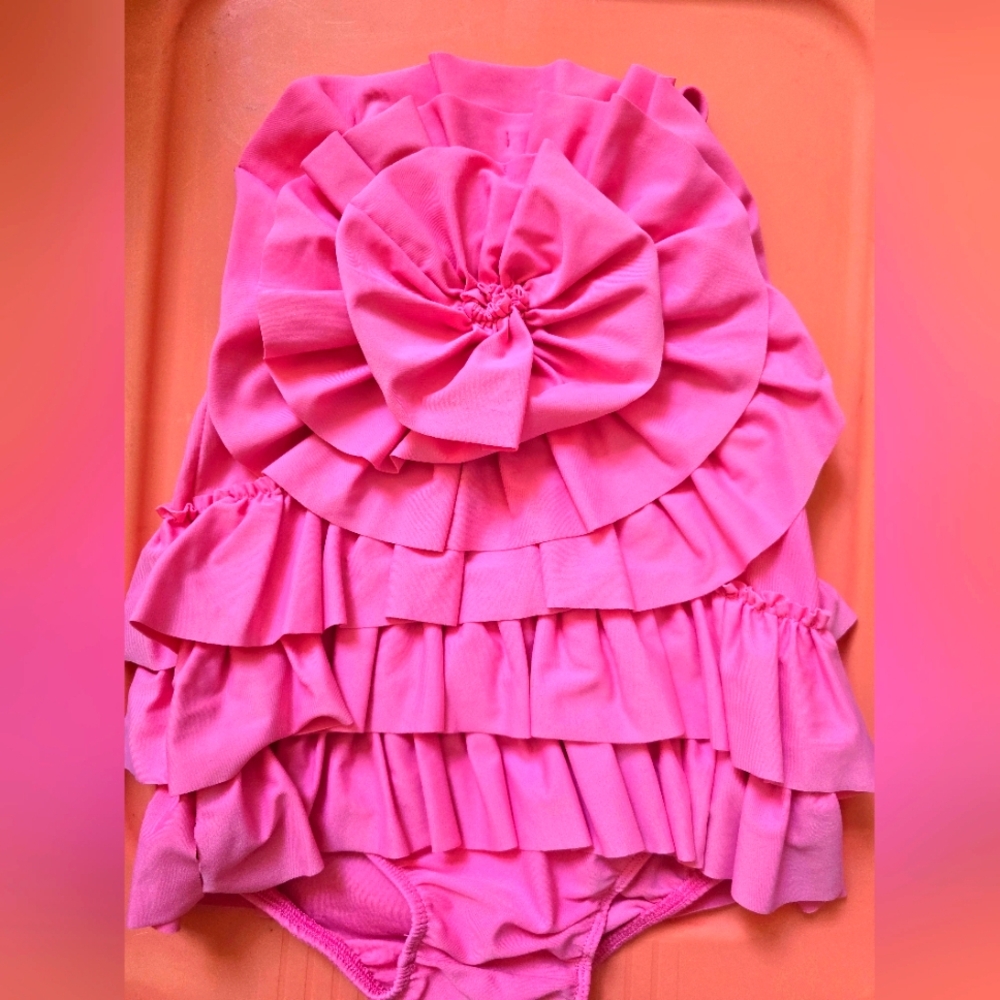 Pink Ruffled Kids One Piece swim Mudpie size 5